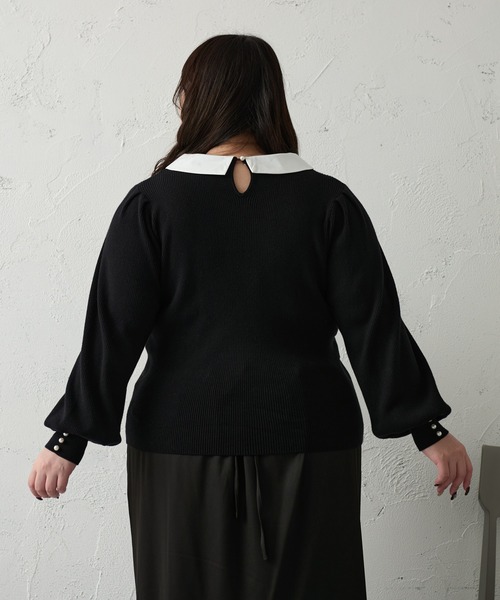 Louiosy【大きいサイズ】ビジュー付きカラーニットドッキングトップス XL Louiosy ニット セーター 「大きいサイズ」ビジュー付きカラー