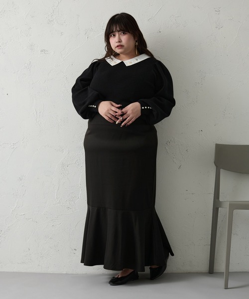 Louiosy ニット セーター 「大きいサイズ」ビジュー付きカラー