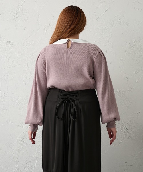 Louiosy【大きいサイズ】ビジュー付きカラーニットドッキングトップス XL Louiosy ニット セーター 「大きいサイズ」ビジュー付きカラー