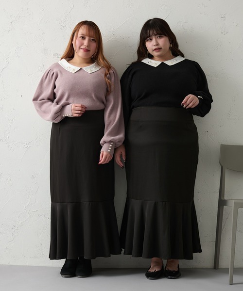 Louiosy ニット セーター 「大きいサイズ」ビジュー付きカラー