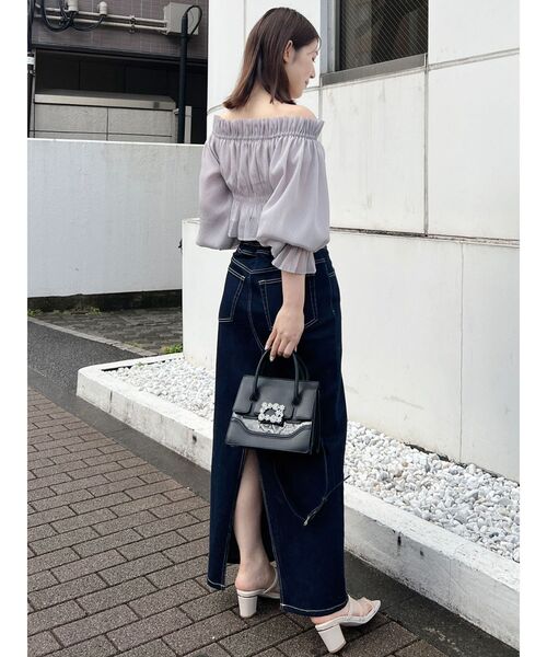 MERCURYDUO 2WAYオフショルシャーリングブラウス ブラック ドット MERCURYDUO ブラウス シャツ 2WAYオフショルシャーリング