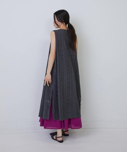 ADIEU TRISTESSE黒エンブロイダリーレース ロングシャツワンピースF エンブロイダリーレースワンピース(S CHARCOAL GREY