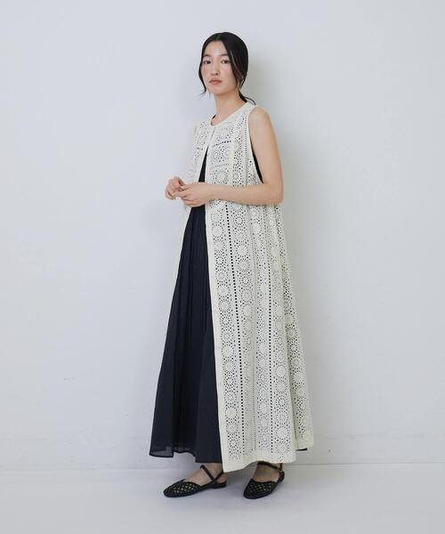 ADIEU TRISTESSE黒エンブロイダリーレース ロングシャツワンピースF セール 30%OFF】エンブロイダリーレースティアードワンピース