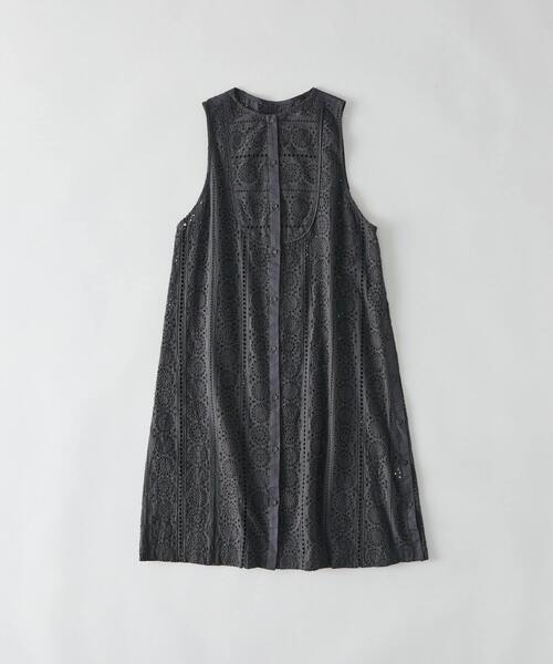 ADIEU TRISTESSE黒エンブロイダリーレース ロングシャツワンピースF conges payes ADIEU TRISTESSE ワンピース オリジナルエンブロイ