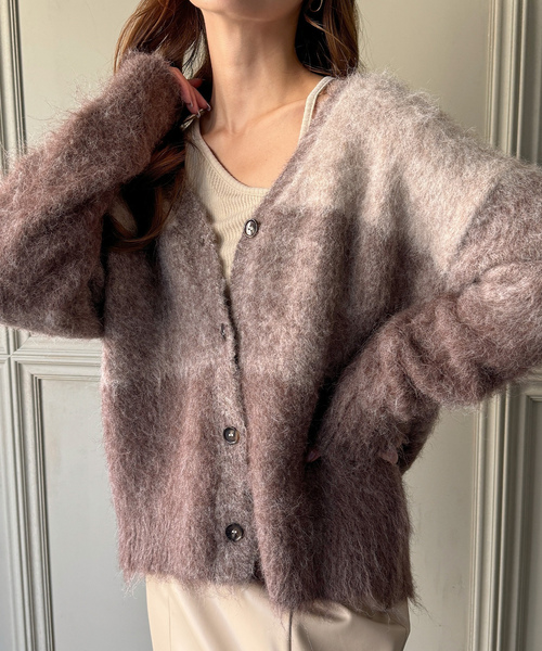 「JUNOAH」 ニットカーディガン LARGE グレー レディース_画像5