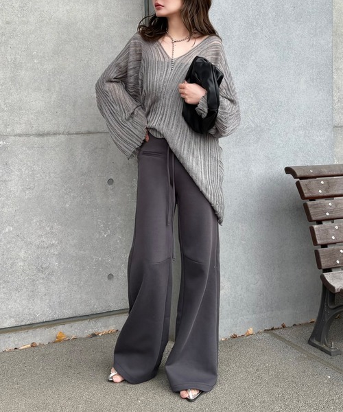 スウェットパンツ ジャージ high waist flare wide sweat pants