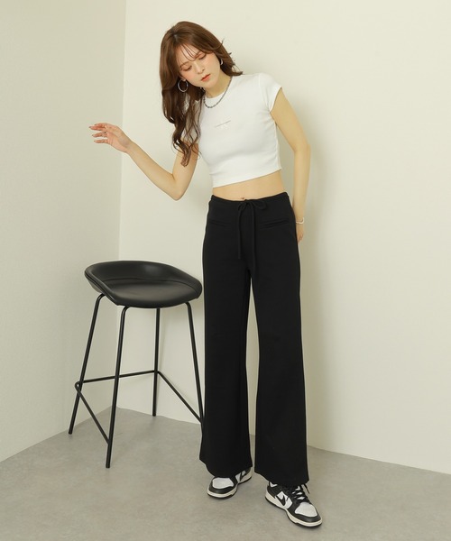 スウェットパンツ ジャージ high waist flare wide sweat pants