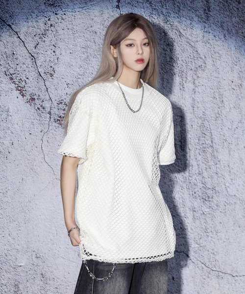 トップス EFFN MESH TEE EFFECTION tシャツ EFFECTION // mesh crew neck sheer T-shirt