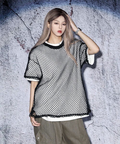 トップス EFFN MESH TEE EFFECTION tシャツ EFFECTION // mesh crew neck sheer T-shirt