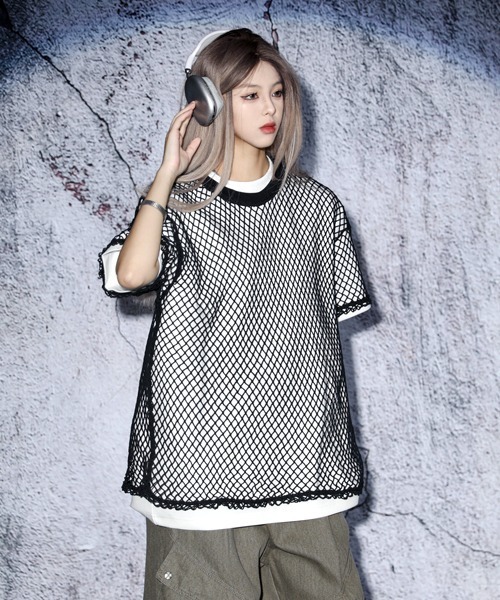 EFFECTION tシャツ EFFECTION // mesh crew neck sheer T-shirt