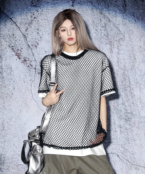 EFFECTION tシャツ EFFECTION // mesh crew neck sheer T-shirt