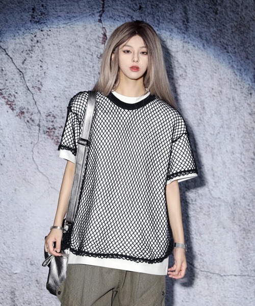 トップス EFFN MESH TEE EFFECTION tシャツ EFFECTION // mesh crew neck sheer T-shirt