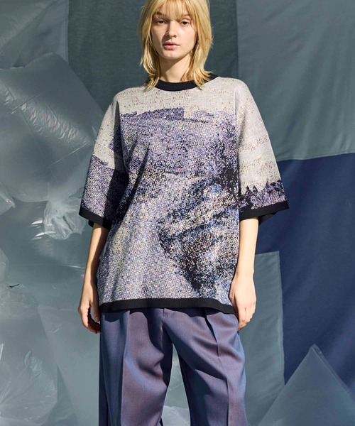 【タグ付・極美品】MAISON SPECIAL レイヤードチュールTシャツ 青 MAISON SPECIAL（メゾンスペシャル）の「Layered Tulle T-shirt