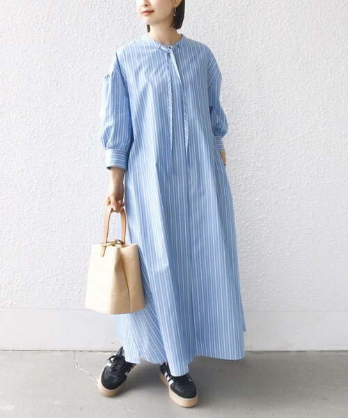 SHIPS（シップス） ワンピース 「手洗い可能」スタンドカラー リボン