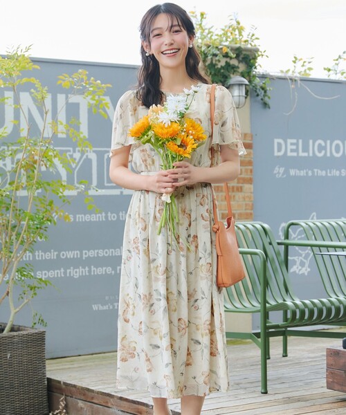 F様用　花柄ワンピース Tiaclasse ワンピース 半袖 大花柄シフォンワンピース : ZOZOTOWN