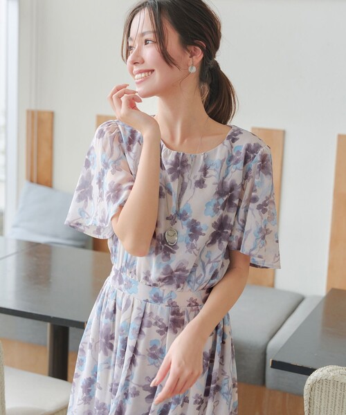 Tiaclasse ワンピース 「小倉優子さん着用」大花柄シフォン