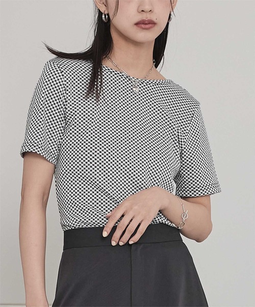 miette（ミエット） tシャツ 半袖 前後2wayギンガムチェック半袖