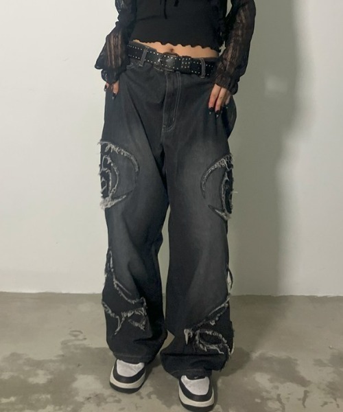 ☆韓国☆大人気☆Faye ダメージジーンズ☆/ROCKCAKE☆ MUSINSA公式 | ROCKCAKE Faye Damage Jeans - Black