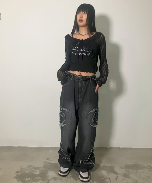 [ROCKCAKE]Faye ダメージ ジーンズ★新作★韓国★ MUSINSA公式 | ROCKCAKE Faye Damage Jeans - Black