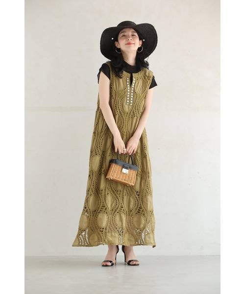 ワンピース kawaie cawaii ワンピース 波うつレース編みデザインロングワンピース