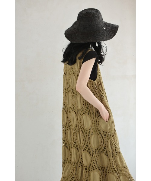 cawaii ワンピース 波うつレース編みデザインロングワンピース