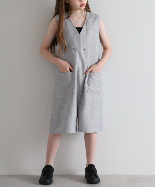 オールインワン 「3-10才対応」フロント釦リネンライクオールインワン キッズ 子供服 女の子 | BONJOUR SAGAN enfant