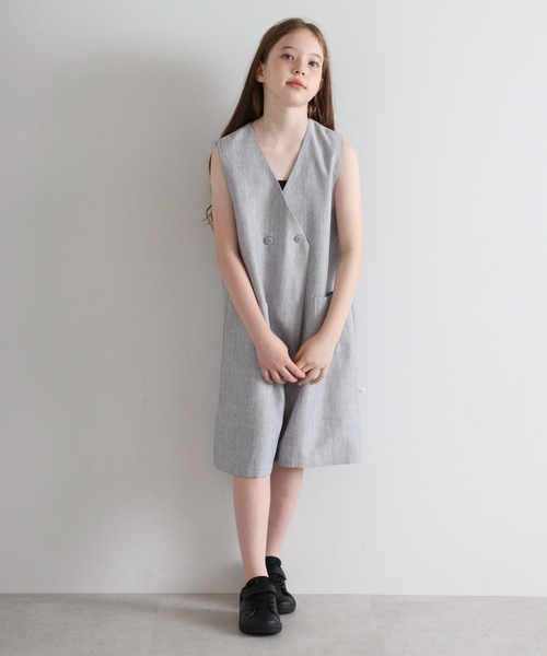 オールインワン 「3-10才対応」フロント釦リネンライクオールインワン キッズ 子供服 女の子 | BONJOUR SAGAN enfant | 10