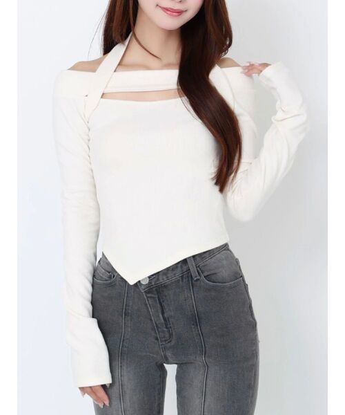 tシャツ ホルターネックオフショルTOP レディース
