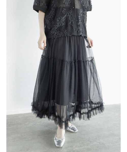 スカート foufou tulle lace black tiered skirt ≪通常販売≫tulle lace black tiered skirt（チュールレースブラック