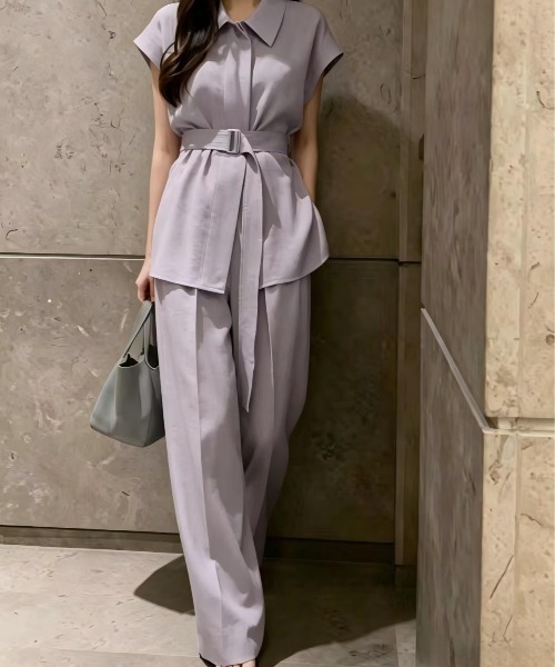 Apolina セットアップ Aelina セットアップ ベルト付きボタンダウンセットアップ レディース