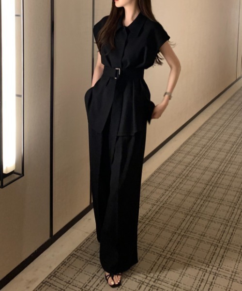 Apolina セットアップ Aelina セットアップ ベルト付きボタンダウンセットアップ レディース