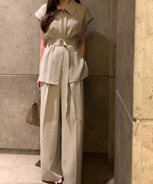 apolinaセットアップ Aelina セットアップ ベルト付きボタンダウンセットアップ レディース