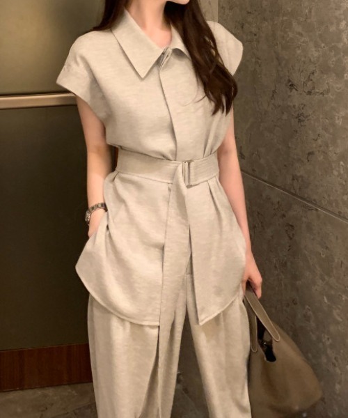 Apolina セットアップ Aelina セットアップ ベルト付きボタンダウンセットアップ レディース