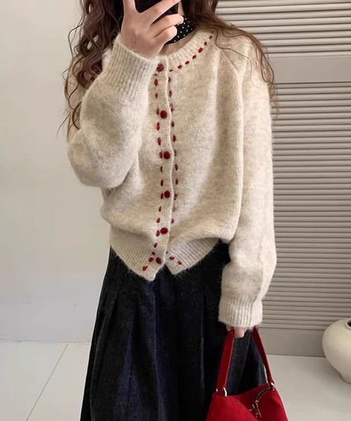 meJane カーディガン 配色ステッチ ニットカーディガン レディース