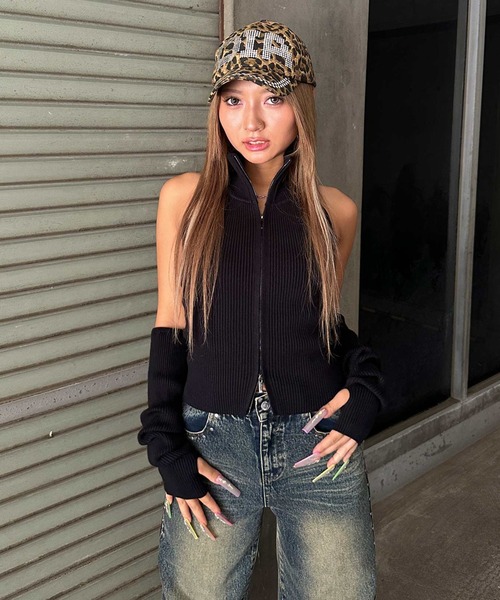 DAIYA（ダイヤ） ニット セーター アームウォーマー付き Wジップ