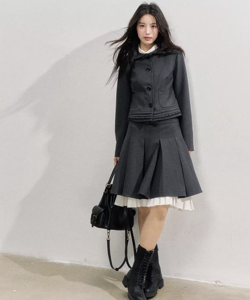 SunsetPark ジャケット テーラードジャケット ラウンドプリーツ