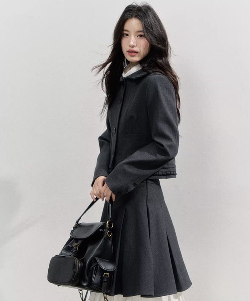 SunsetPark ジャケット テーラードジャケット ラウンドプリーツ