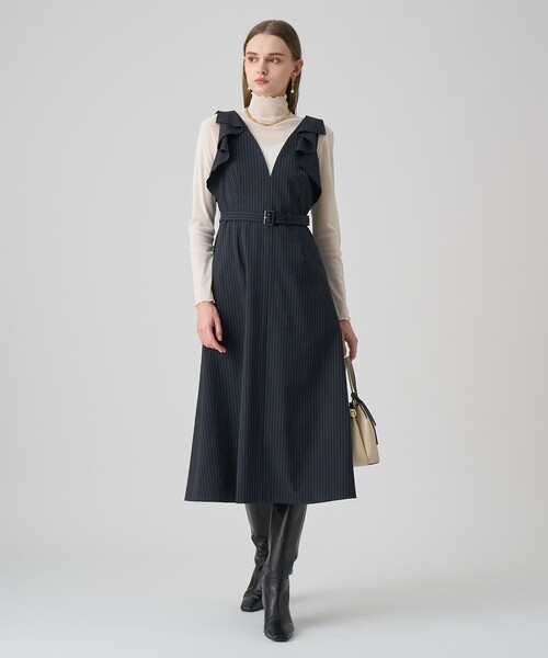 ANAYI（アナイ） ワンピース ポリレーヨンラッフルショルダー