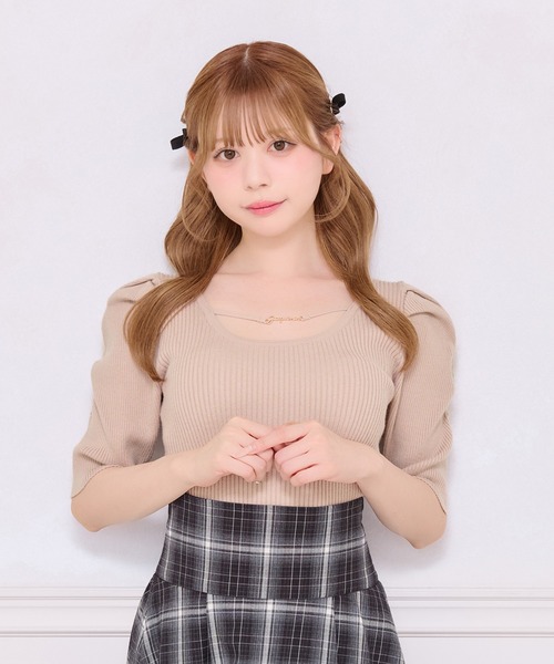 お値下げ！ミュベールビジュー半袖ニット apres jour（アプレジュール） 半袖ニット フリー ピンクベージュ