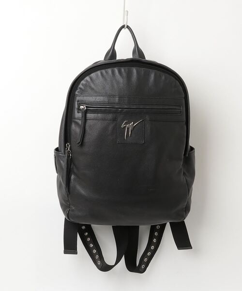 ジュゼッペザノッティ　リュックサック　レザー　ブラック　シボ革　フロントロゴ ジュゼッペザノッティ リュックサック レザー ブラック シボ革