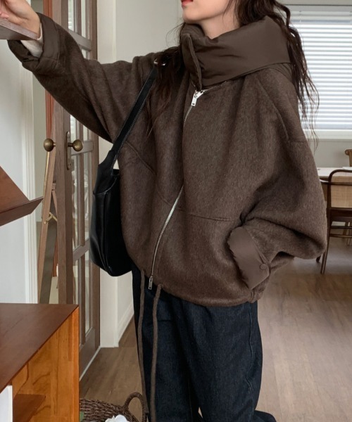 sorule ブルゾン アウター フード付きメルトン風ジップジャケット