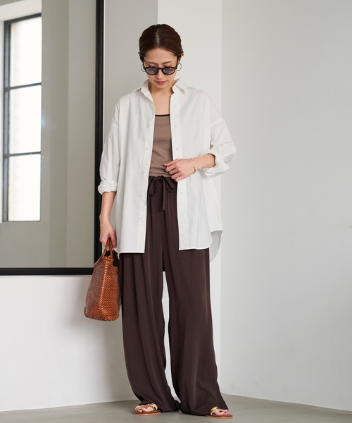 ■新品タグ付/秋FRAMfeWORKフレームワークリヨセル長袖シャツ ベージュ FRAMeWORK（フレームワーク） 長袖シャツ FREE ベージュ レディース