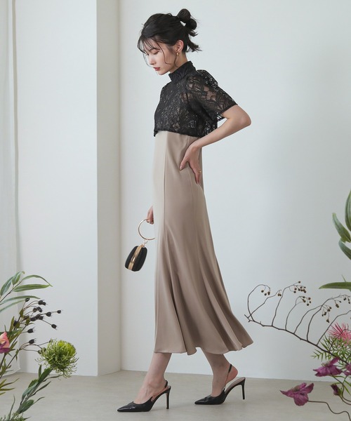 「Kana」 コンビワンピース M ベージュ×ブラック レディース_画像3