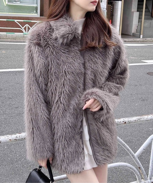 INGNI（イング） ブルゾン アウター ステンカラーエコファーミドル丈