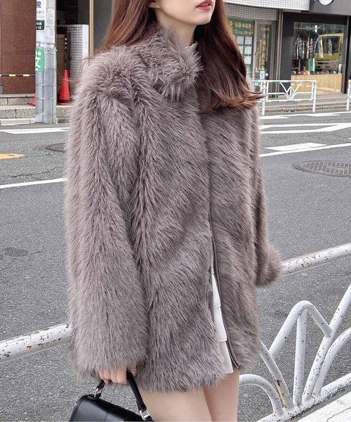 INGNI（イング） ブルゾン アウター ステンカラーエコファーミドル丈