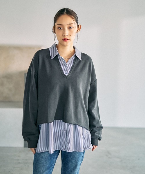 LEPSIM チャコールグレー Tシャツ FREE LEPSIM（レプシィム） 長袖カットソー FREE チャコールグレー