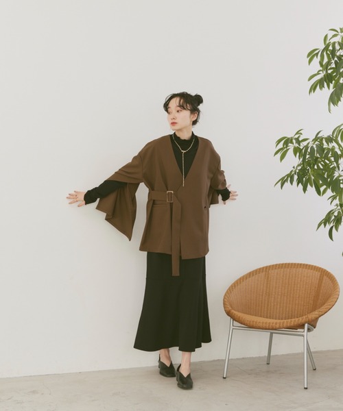 「moi tytto」 ノーカラージャケット FREE ブラウン レディース_画像8