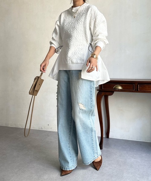 「DouDou」 長袖カットソー FREE オフホワイト レディース_画像2