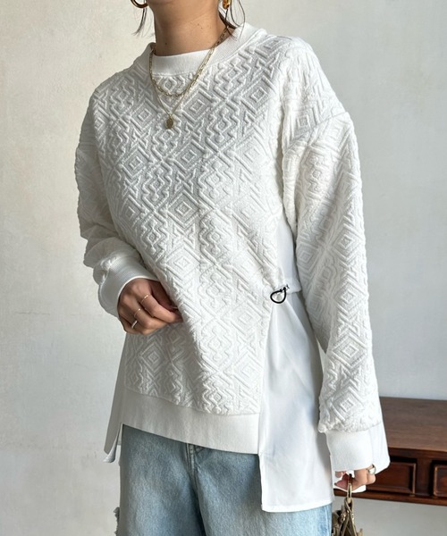 「DouDou」 長袖カットソー FREE オフホワイト レディース_画像5