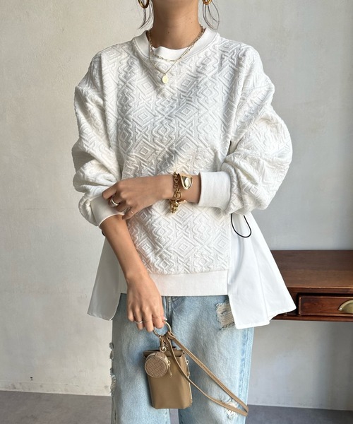 「DouDou」 長袖カットソー FREE オフホワイト レディース_画像7